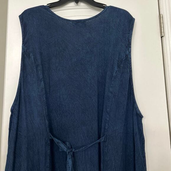 Vintage Expressions Blue Embroidered Rayon Maxi Dress Duster 3X Boho Festival - Picture 8 of 10